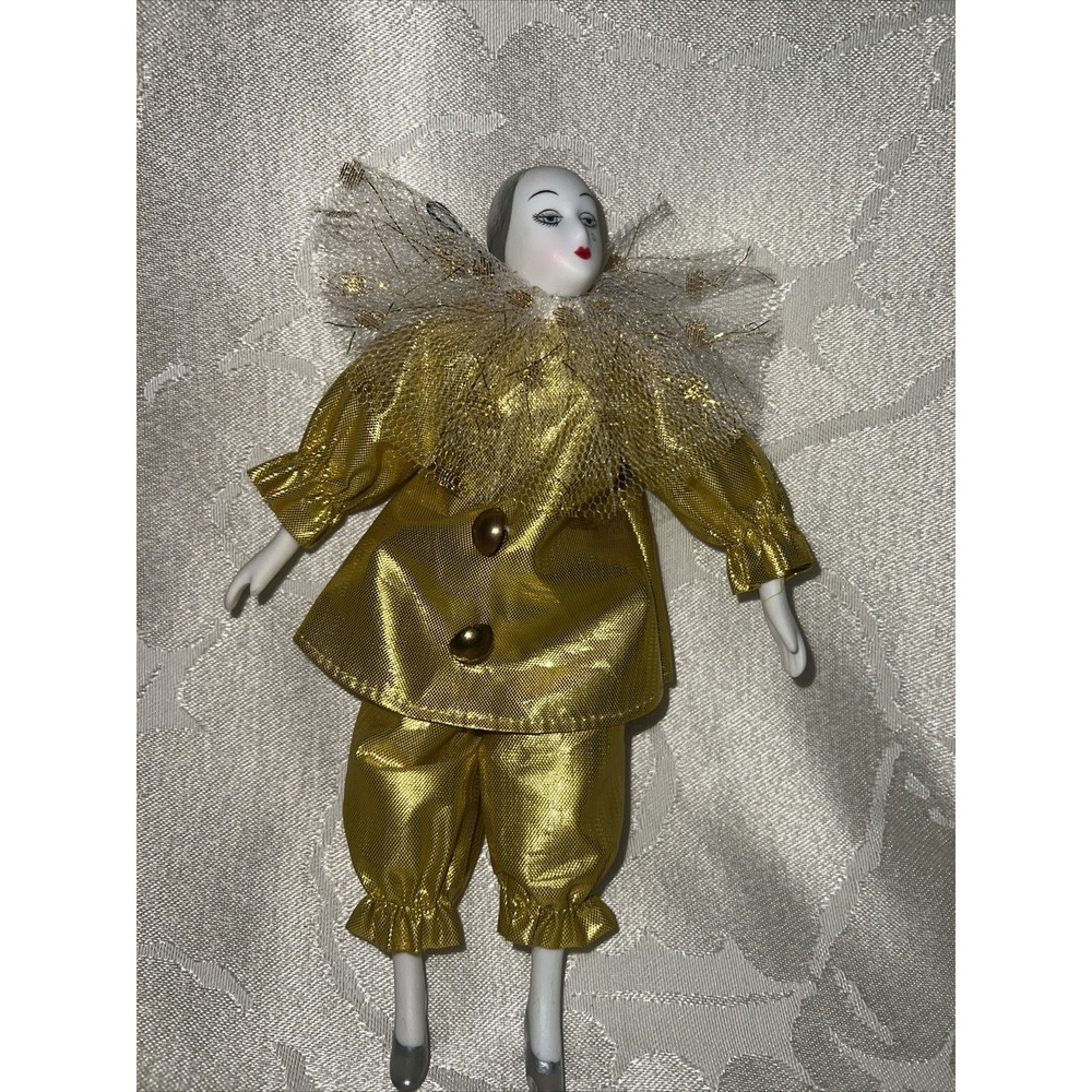Vintage Pierrot‎ Porcelain Clown  gold color buttons Flexible Can Bend .